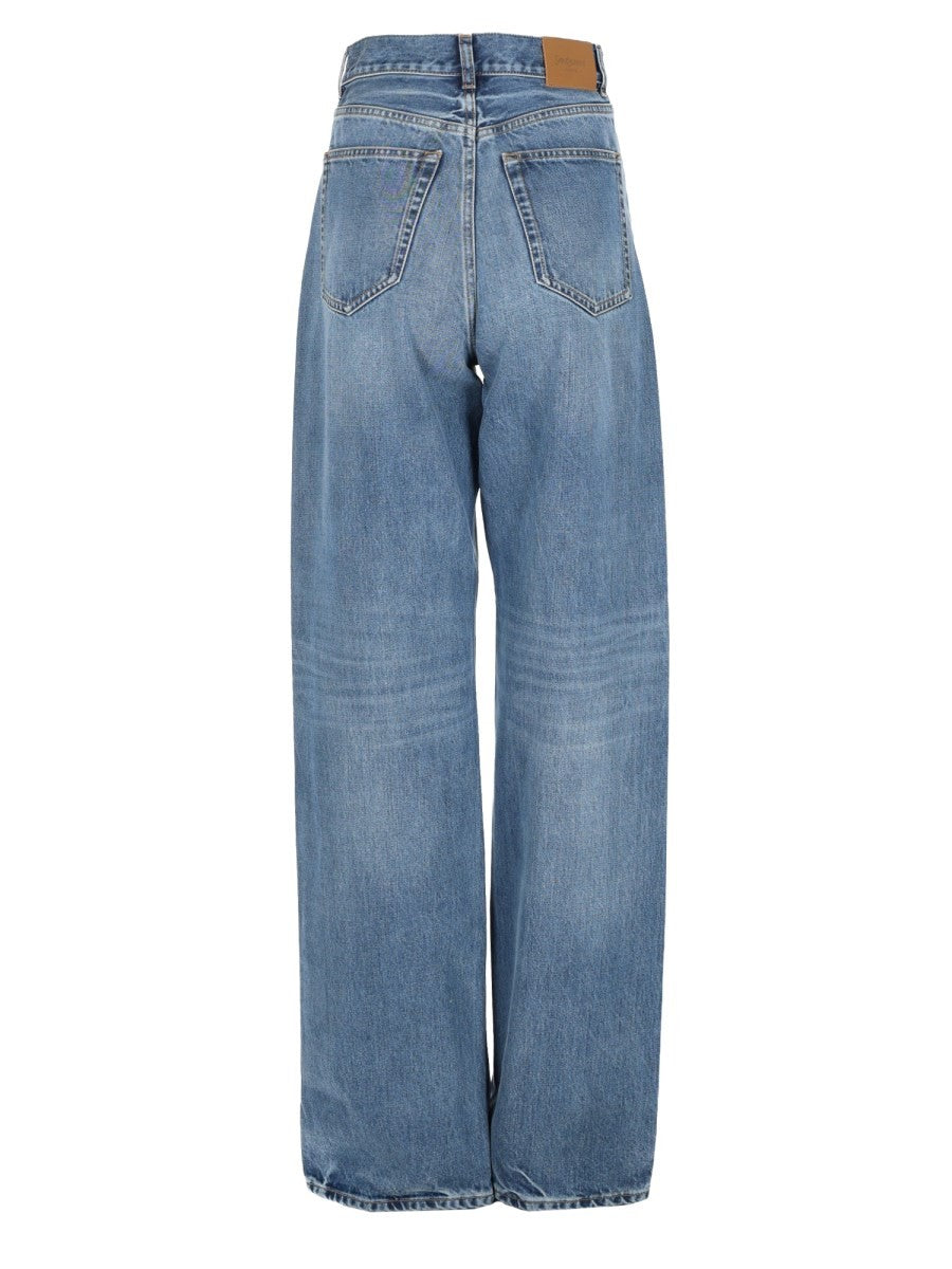 Saint Laurent Women's Jeans Larghi Lunghi Con Vita Blue