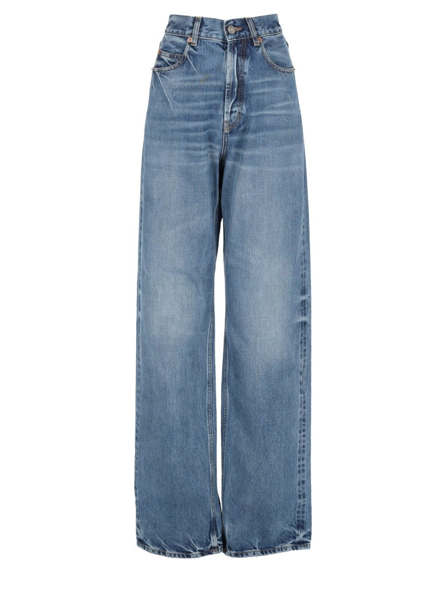 Saint Laurent Women's Jeans Larghi Lunghi Con Vita Blue