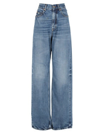 Saint Laurent Women's Jeans Larghi Lunghi Con Vita Blue