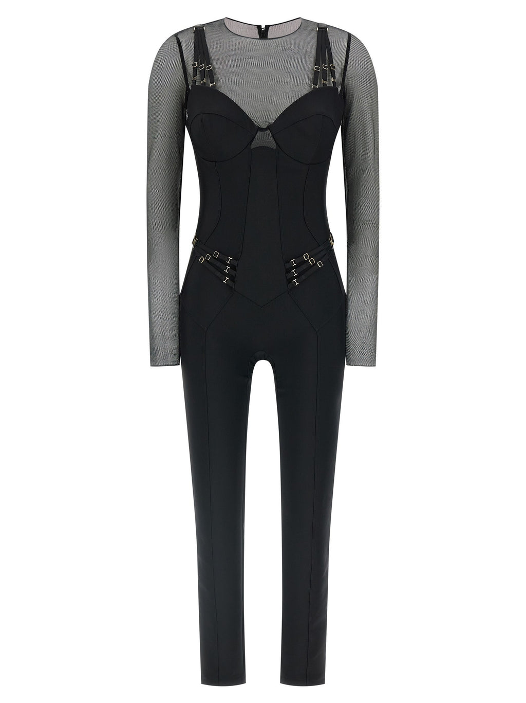 Elisabetta Franchi Jersey and Tulle Jumpsuit Black