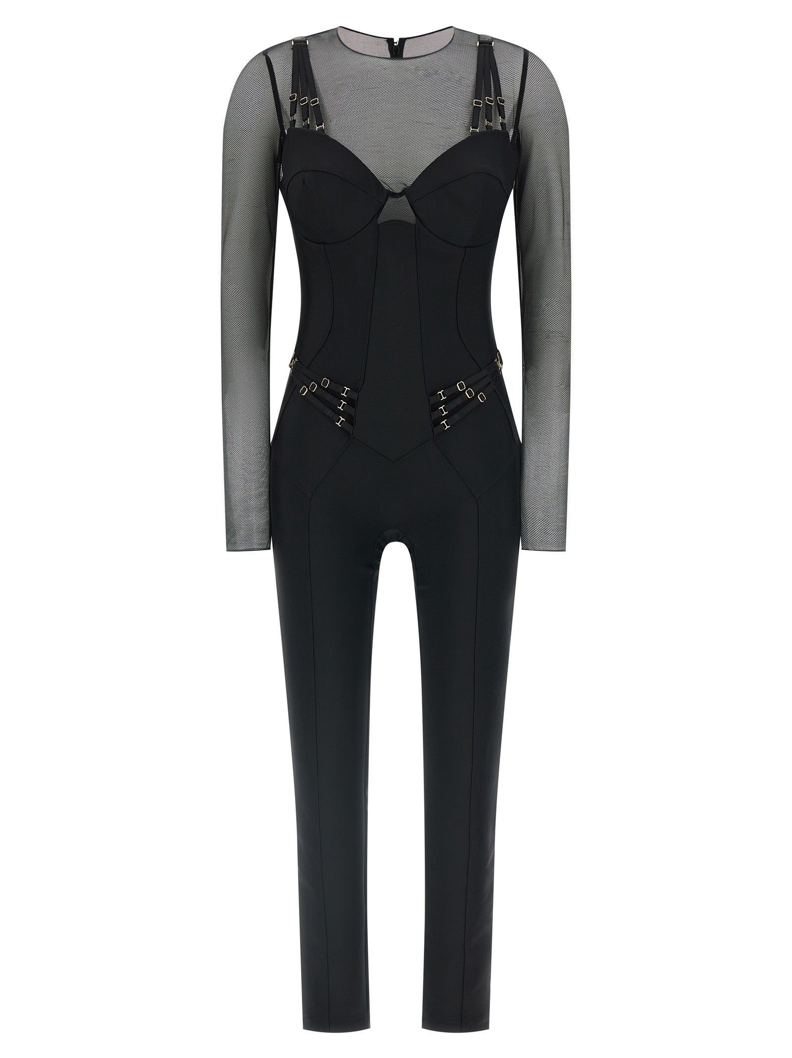 Elisabetta Franchi Jersey and Tulle Jumpsuit Black