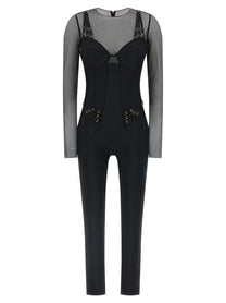 Elisabetta Franchi Jersey and Tulle Jumpsuit Black