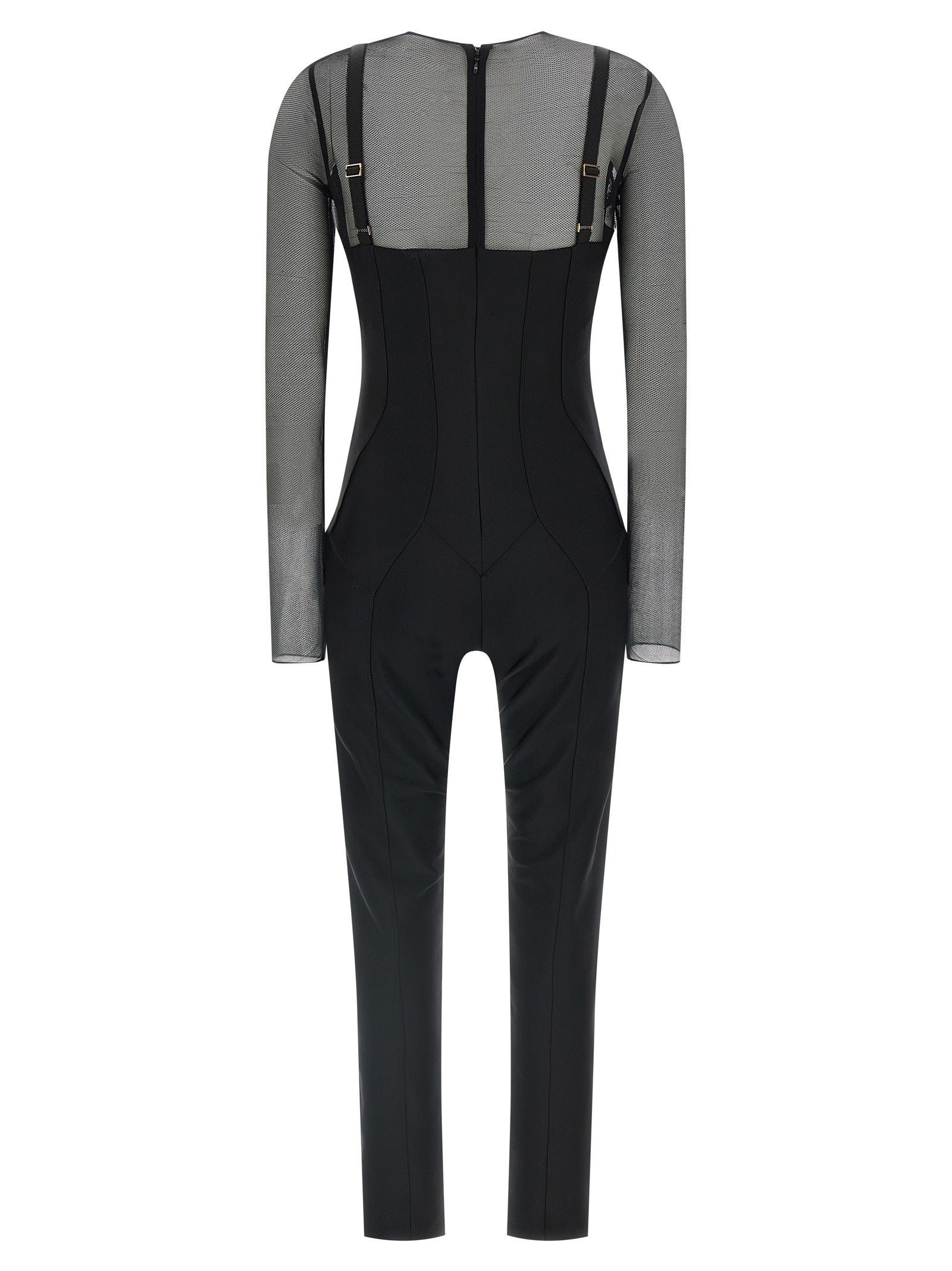Elisabetta Franchi Jersey and Tulle Jumpsuit Black