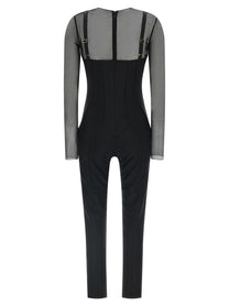 Elisabetta Franchi Jersey and Tulle Jumpsuit Black