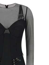 Elisabetta Franchi Jersey and Tulle Jumpsuit Black