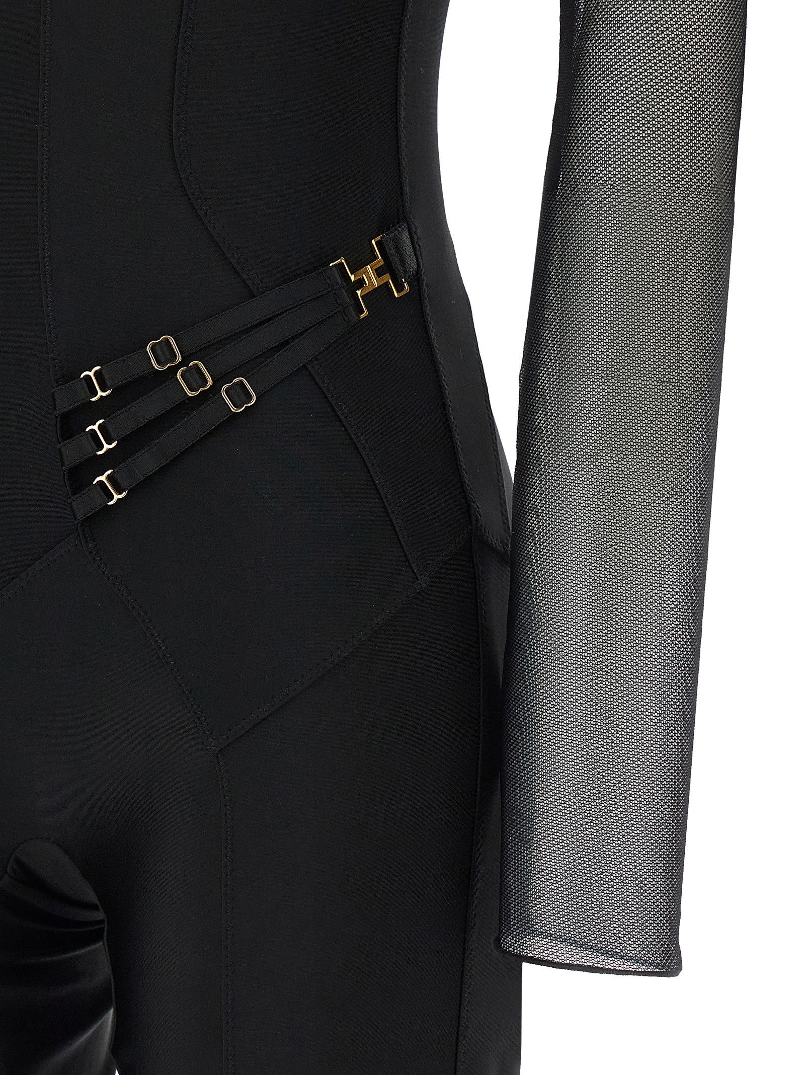 Elisabetta Franchi Jersey and Tulle Jumpsuit Black