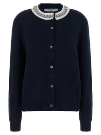 PRADA Jewel Collar Cardigan Blue