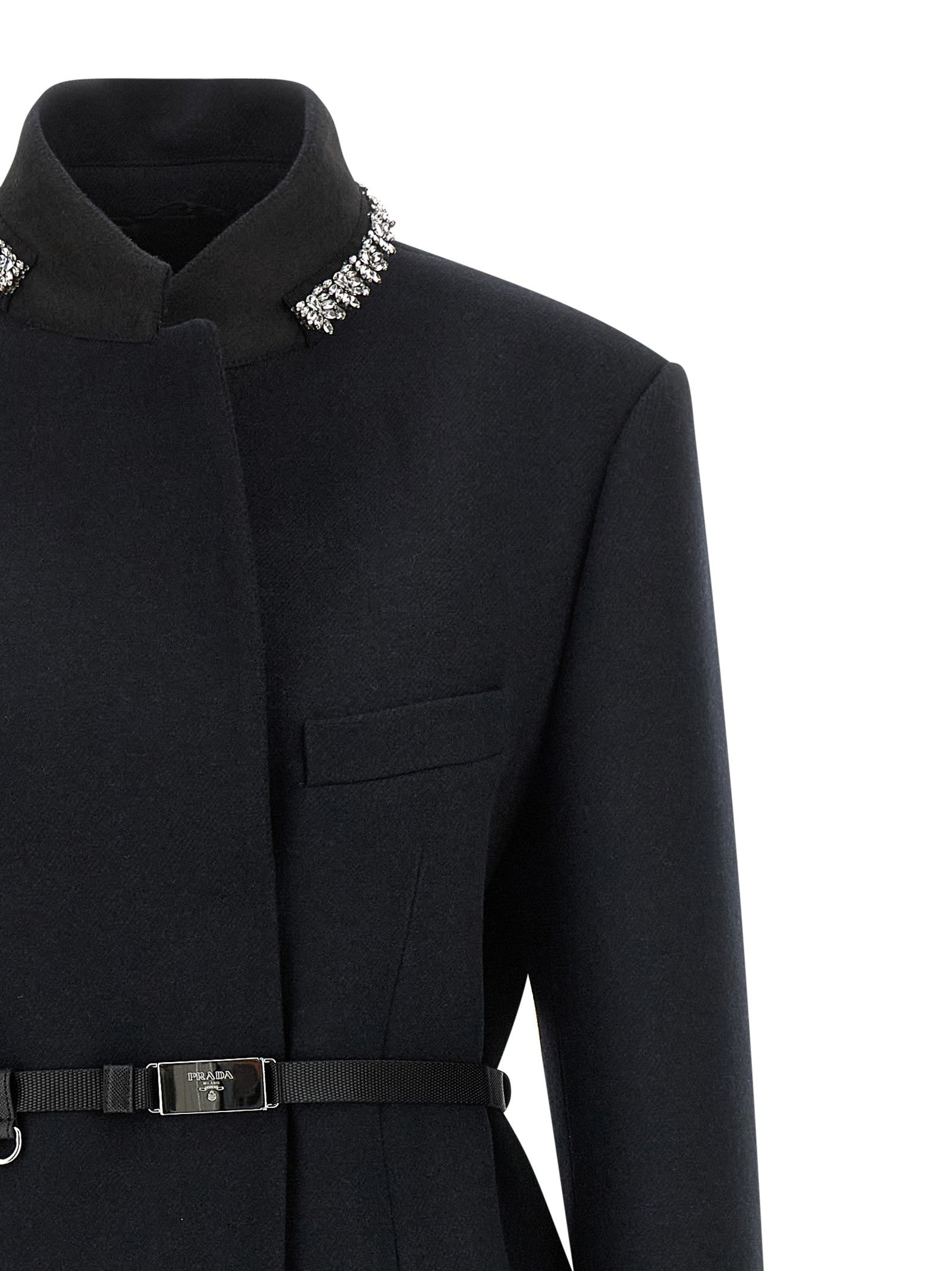 PRADA Jewel Collar Coat Blue