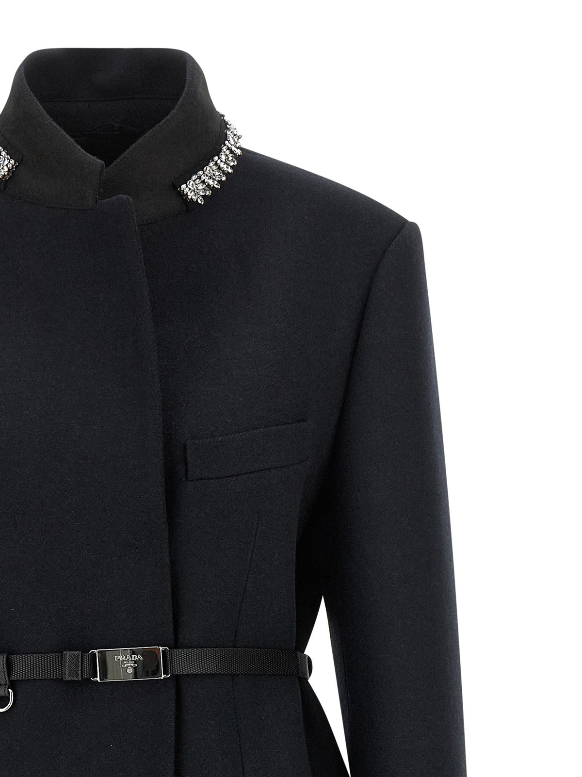 PRADA Jewel Collar Coat Blue, view 4