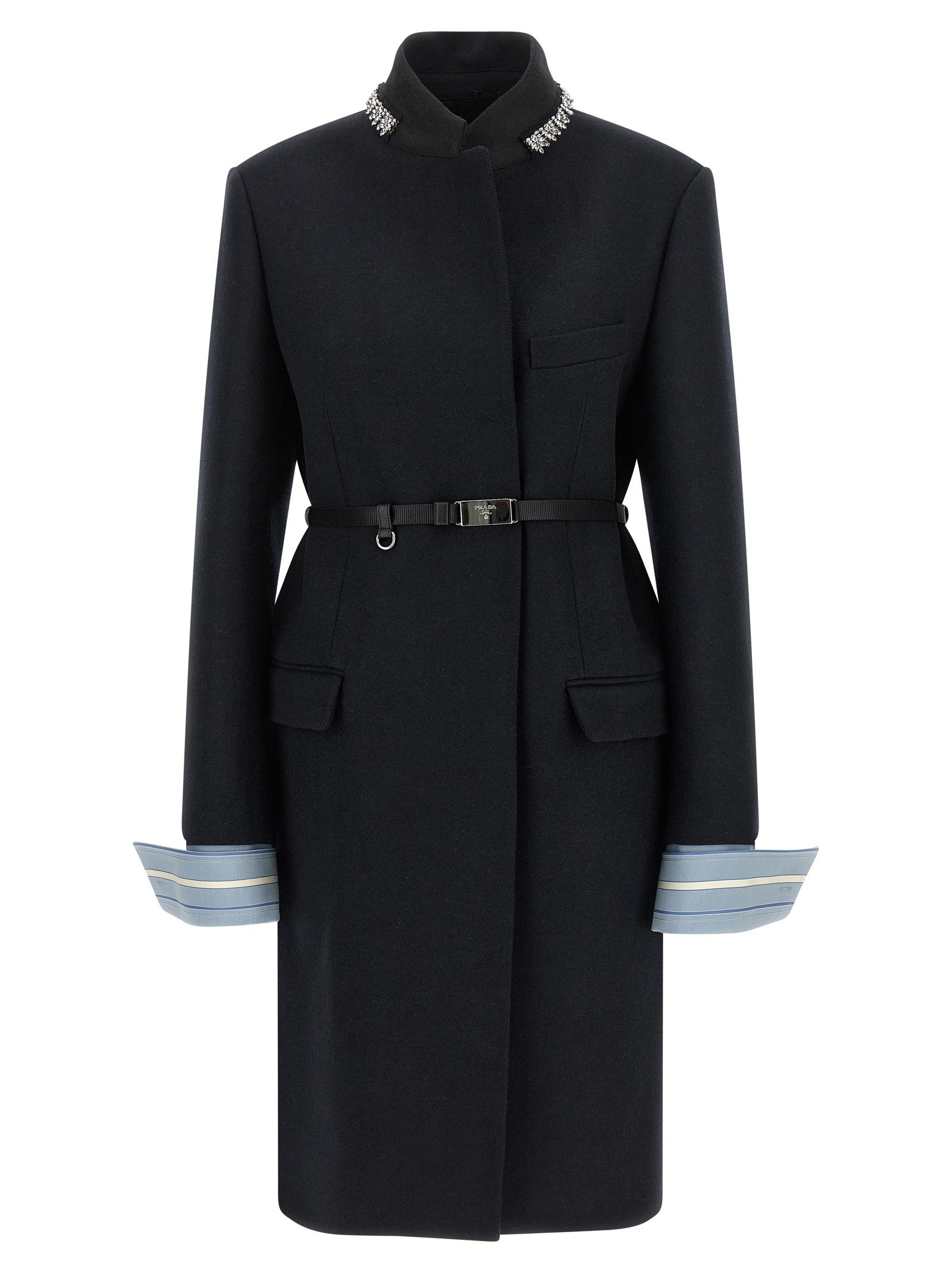 PRADA Jewel Collar Coat Blue