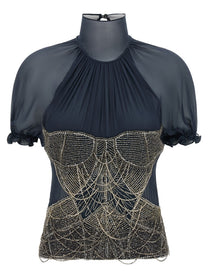 The Attico Jewel Embroidery Top Blue