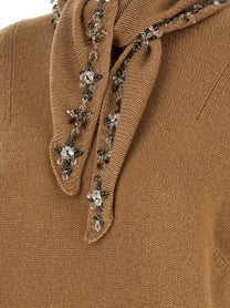 PRADA Jewel Scarf Sweater Beige