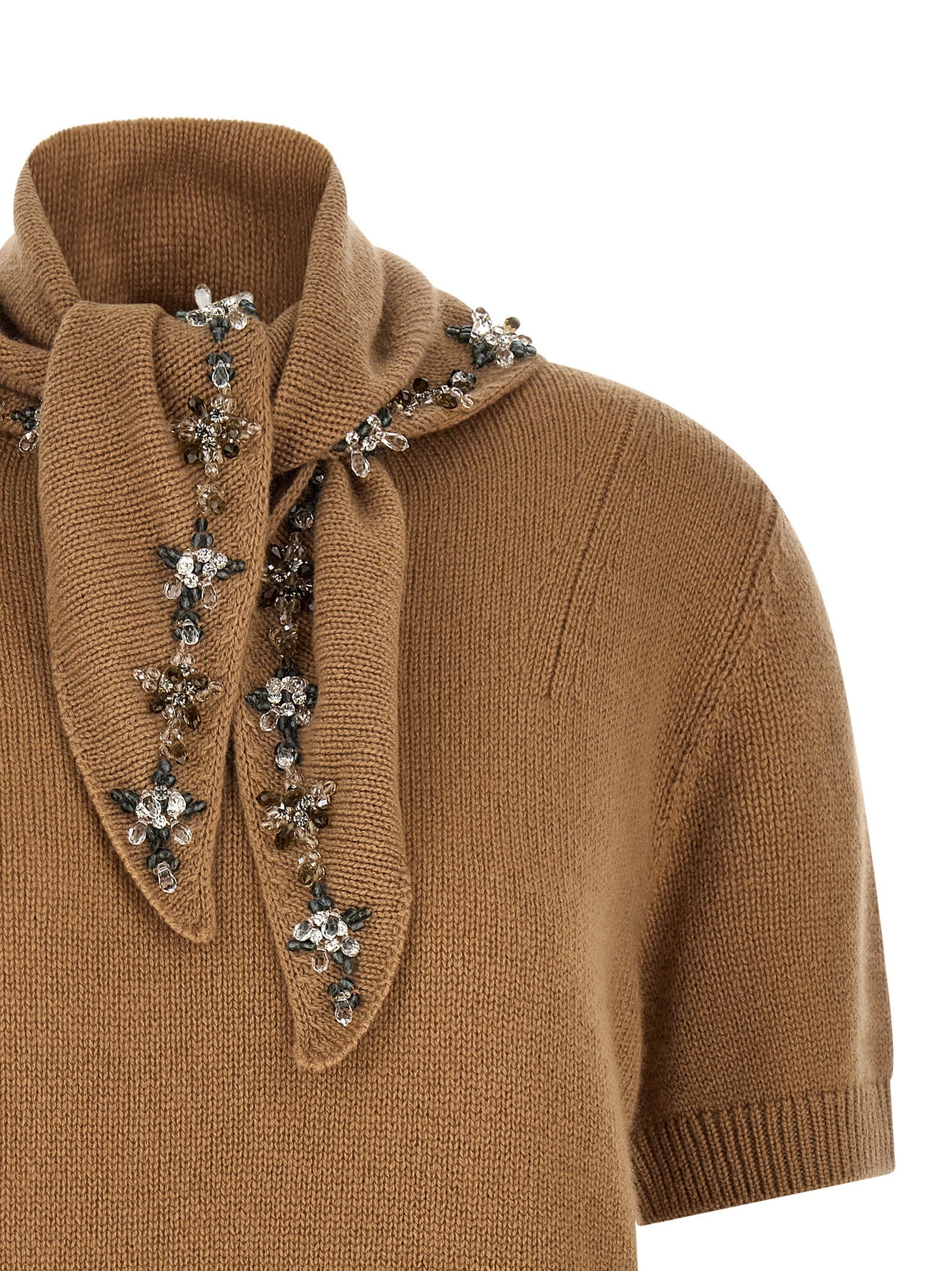 PRADA Jewel Scarf Sweater Beige