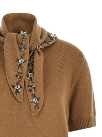 PRADA Jewel Scarf Sweater Beige