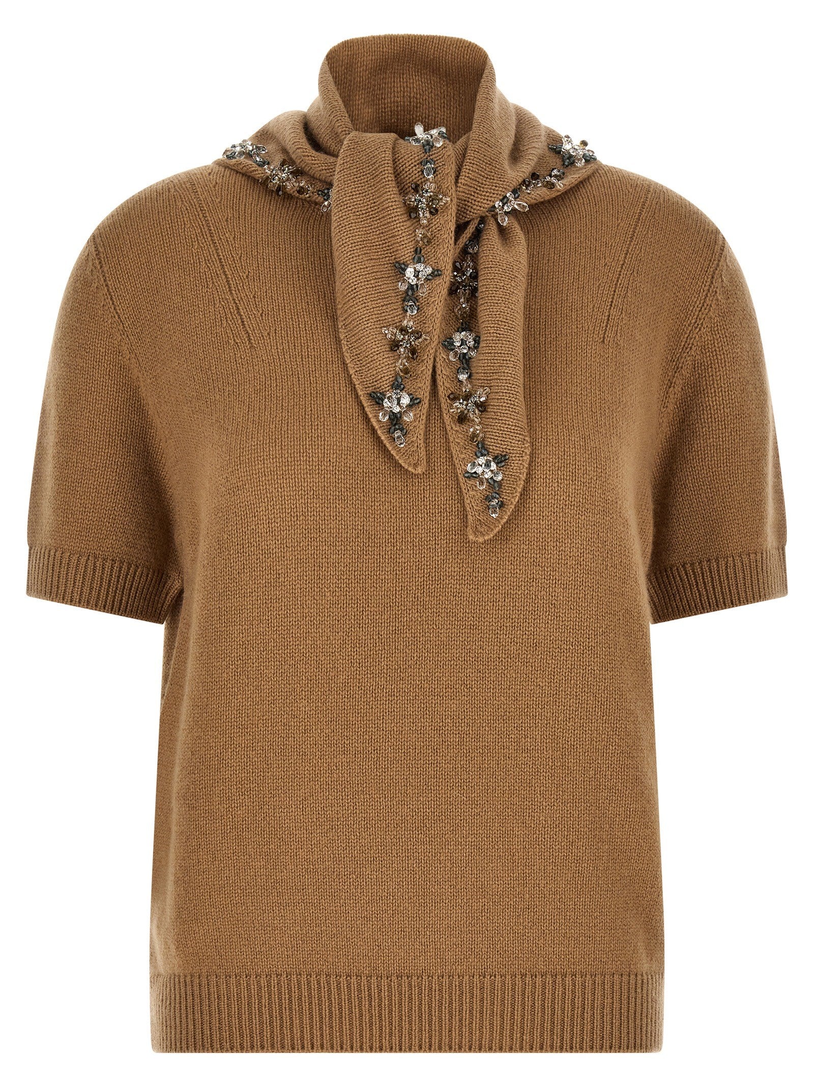 PRADA Jewel Scarf Sweater Beige