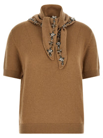 PRADA Jewel Scarf Sweater Beige