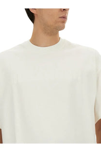 Jil Sander men’s white cotton crew-neck t-shirt with a subtle faint logo across the chest