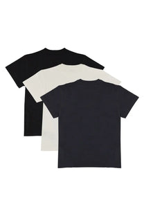 Jil Sander men’s short-sleeved t-shirts in black and off-white neatly layered showcasing multicolor design