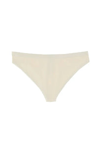 Cream-colored jil sander women’s bikini briefs with a smooth seamless fabric finish in a minimalist design