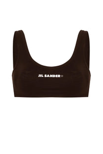 Black jil sander+ bralette bikini top with white logo across the chest for women