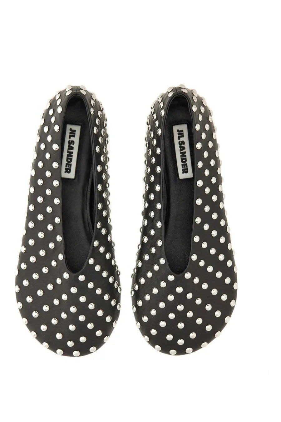Black jil sander women’s nappa ballerina flats with evenly spaced silver studs across the surface