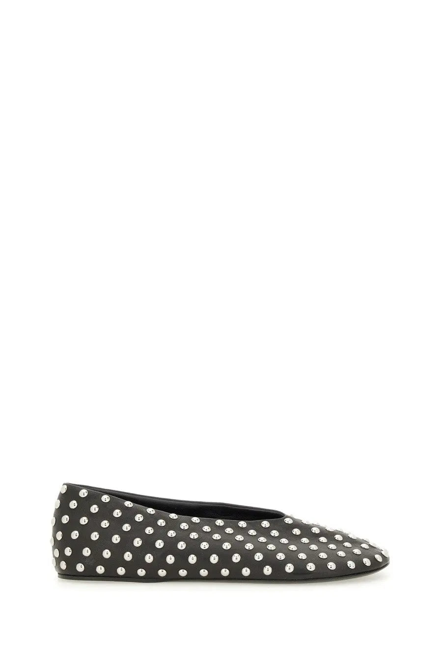 Jil Sander women’s nappa ballerina black leather flat with silver studs across the upper surface