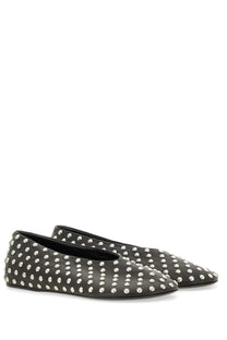 Jil Sander women’s nappa ballerina black leather flats with silver stud polka-dot pattern front view
