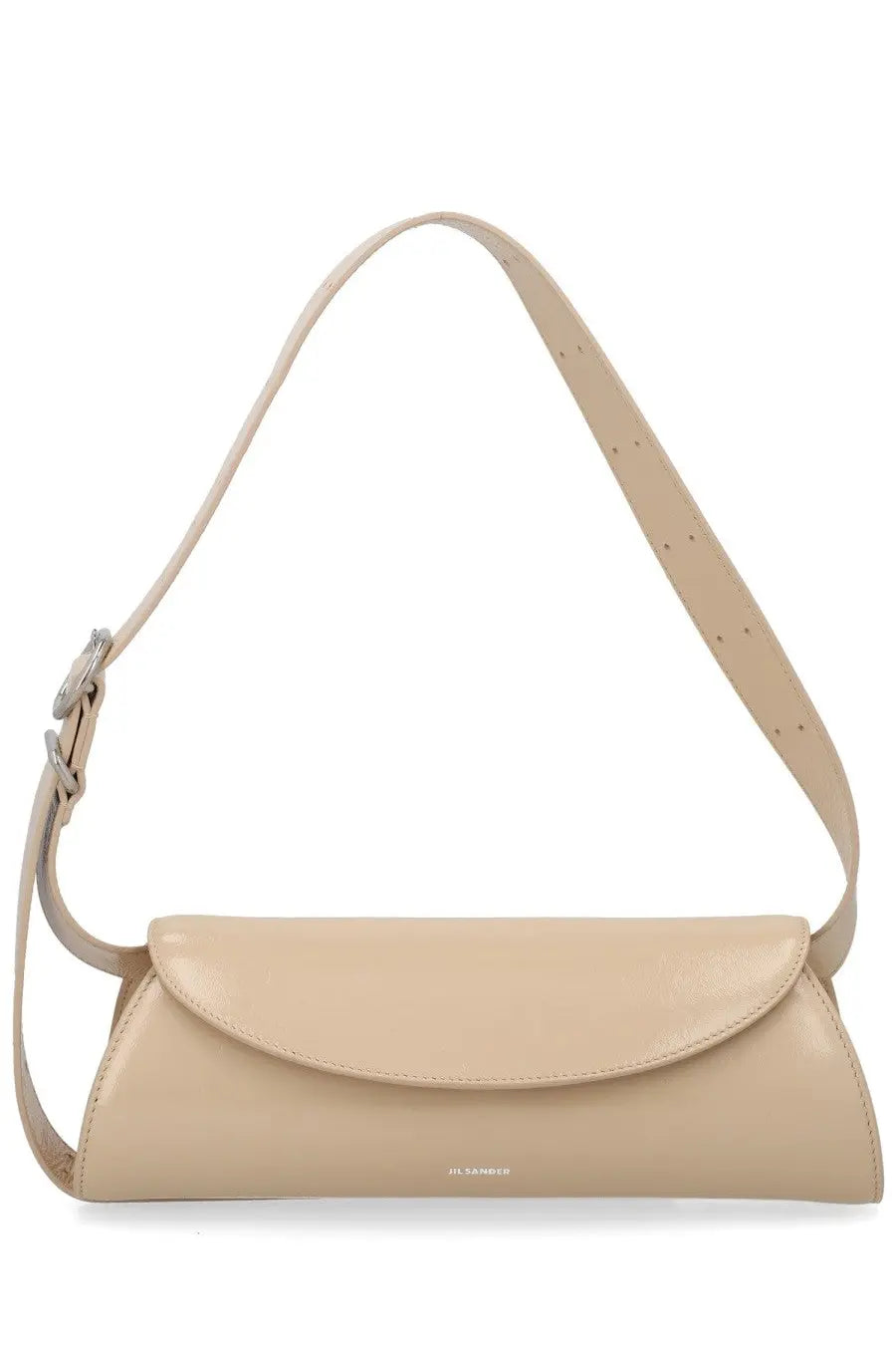 Jil Sander women’s small cannoli bag beige leather shoulder bag with sleek minimalist design and silver hardware