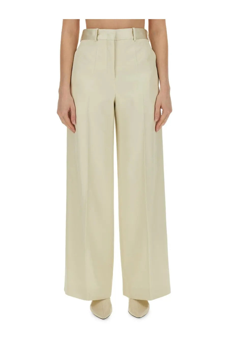 Cream-colored wide-leg tailored pants with a matching belt from Jil Sander womens tailored pants white collection