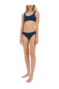 Navy blue two-piece bikini set with sleek minimalist design and subtle branding on top by jil sander women’s top bikini blue