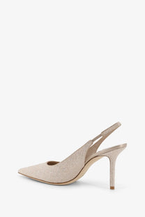 Beige glittery slingback pump with slender heel made from gold material by Jimmy Choo womens Love Écolleté