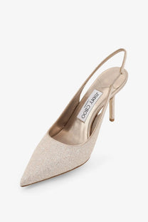 Jimmy Choo womens Love Écolleté gold shimmering champagne glitter pump with slender slingback strap and high stiletto heel