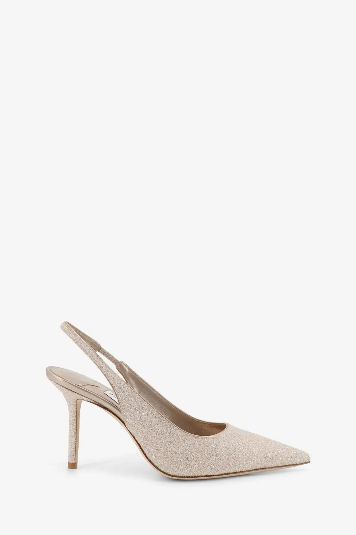 Jimmy Choo women’s Love Écolleté gold champagne glitter slingback pump with slender heel and pointed toe