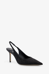 Jimmy Choo women’s love pumps black glittery slingback pump with a slender heel elegant evening shoe