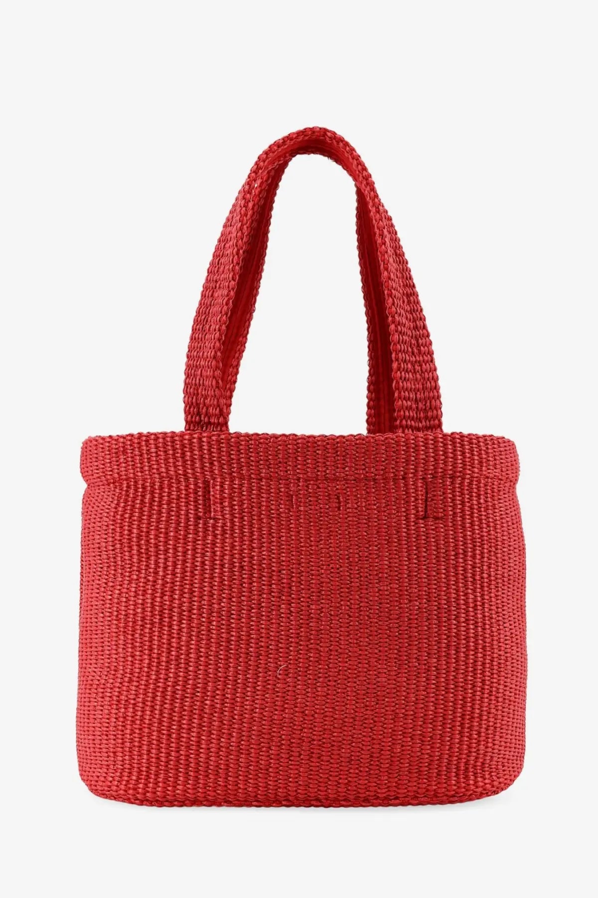 Jimmy Choo women’s red raffia shopping bag with vibrant woven texture and sturdy handles