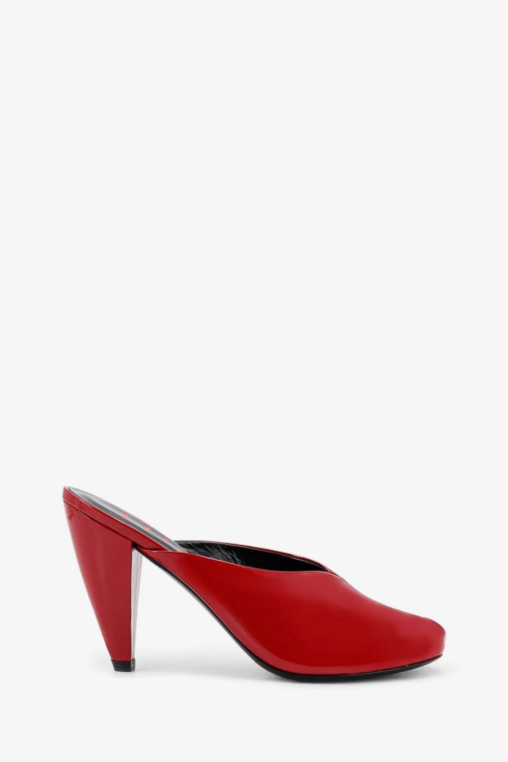 Jude women’s paw red patent leather mule heel sandals with sleek glossy finish and black insole