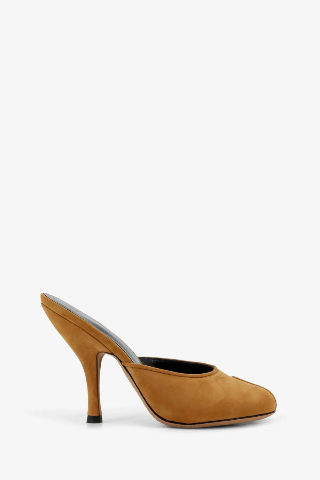 Jude women’s beige suede date mule sandals with tan pointed toe and black insole