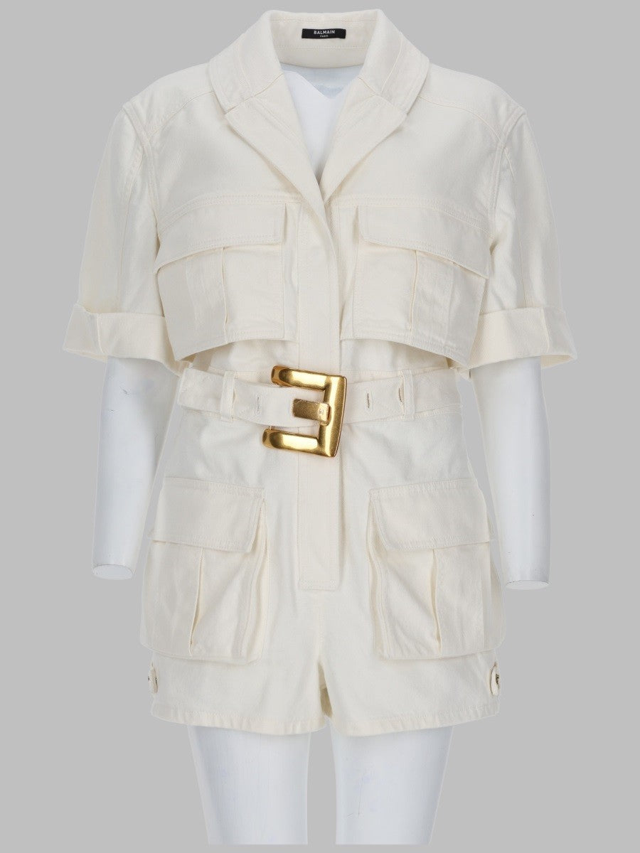 Balmain Women's Jumpsuit Con Cintura in Denim White