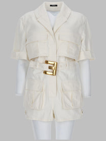 Balmain Women's Jumpsuit Con Cintura in Denim White