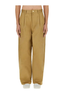 Tan pleated wide-leg junya watanabe man carhartt pants with button closure in beige for men