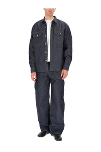 Jw anderson men’s denim shirt blue in dark indigo with button-up front two chest pockets and classic collar