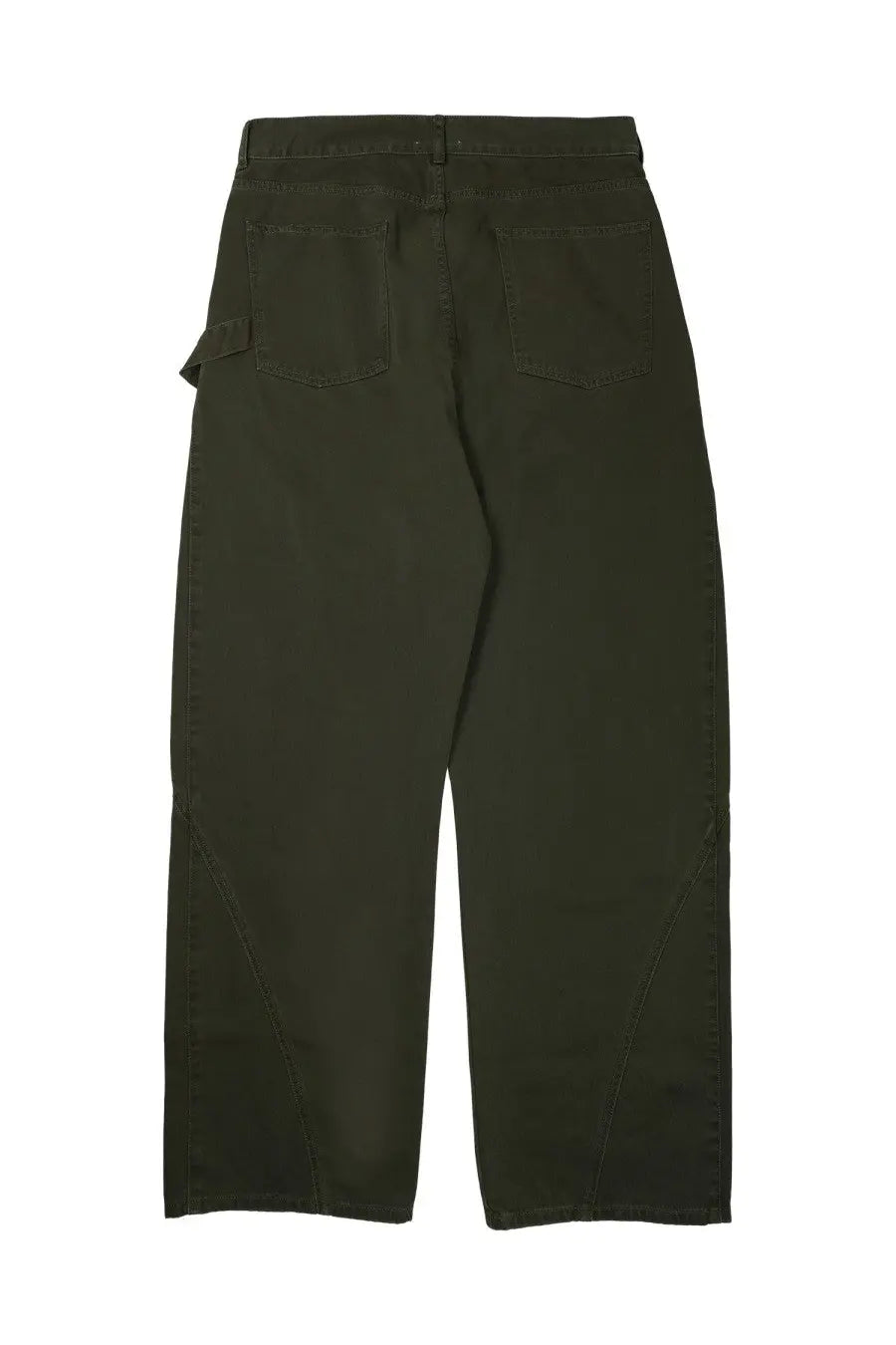 Jw anderson men’s jeans twisted workwear green dark olive green denim trousers back side with relaxed wide-leg cut and two pockets