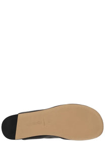 Jw anderson men’s leather slipper shoe black flat with black leather upper tan rubber sole and black heel shown from back