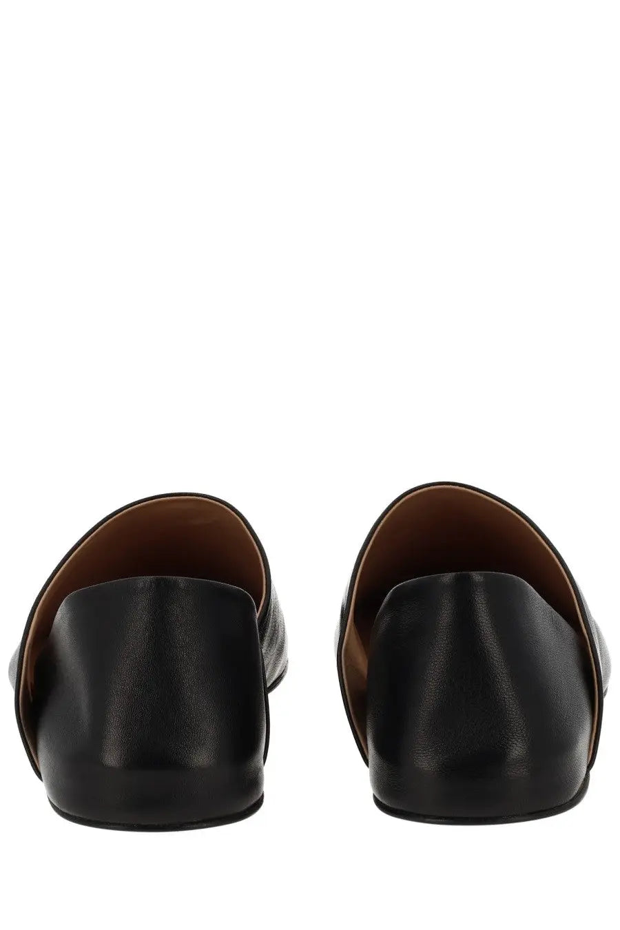 Jw anderson men’s leather slipper shoe black showing black leather mules with smooth finish and brown lining