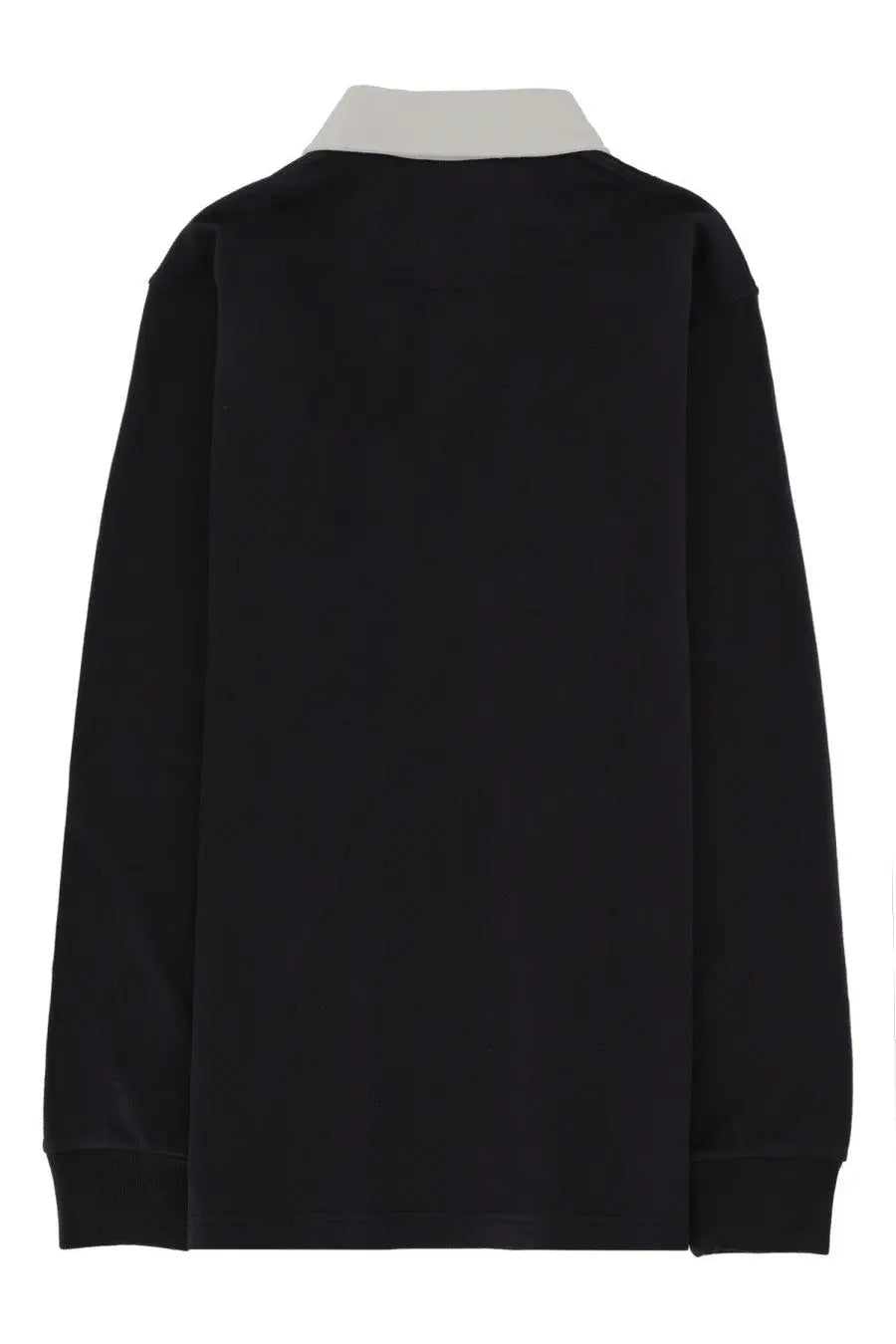Jw anderson men’s polo shirt in black with long sleeves and a contrasting white collar for casual wear
