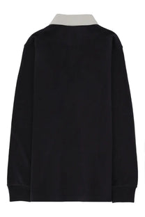 Jw anderson men’s polo shirt in black with long sleeves and a contrasting white collar for casual wear