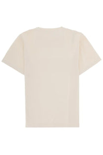 Cream-colored cotton t-shirt with minimalist design in jw anderson men’s shirt pink collection front view