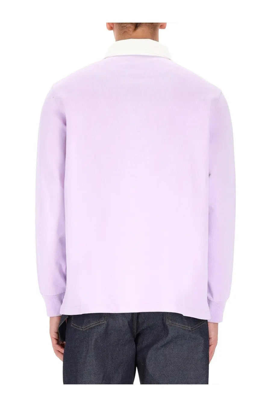 Lavender JW Anderson men’s long-sleeved polo shirt with white collar in soft cotton for casual wear