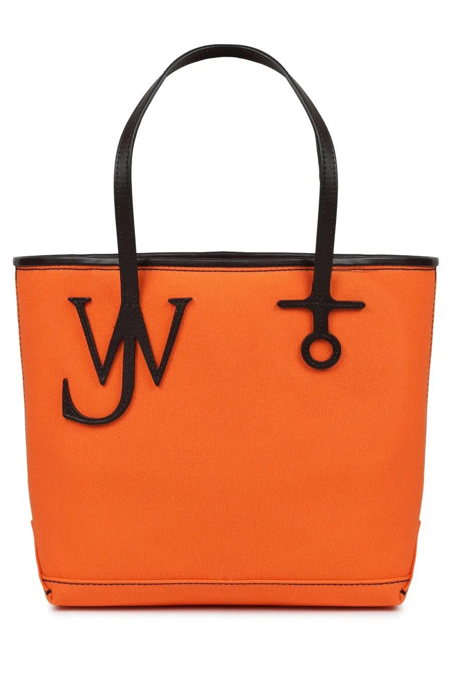 Jw anderson unisex borsa tote anchor small orange bright canvas tote bag with black leather handles and jw logo