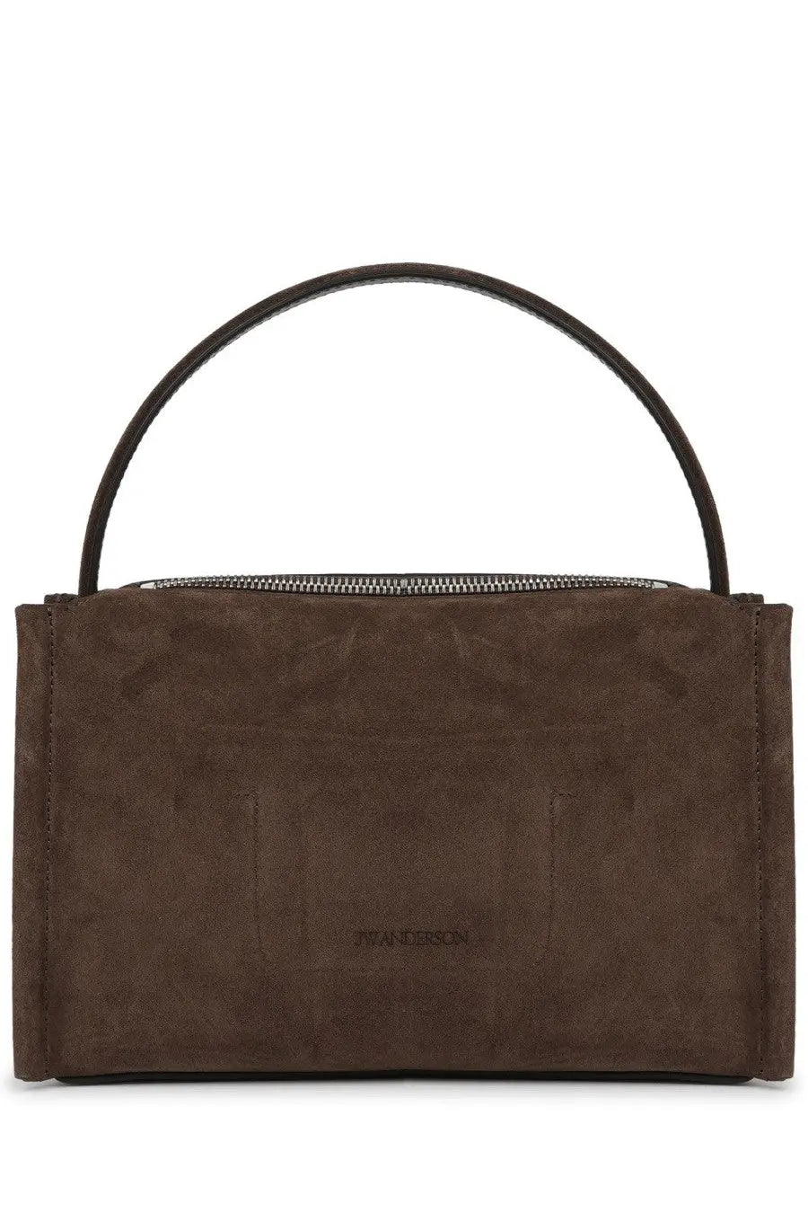Jw anderson women’s borsa loafer small brown suede handbag with sleek circular handle and subtle stitching details